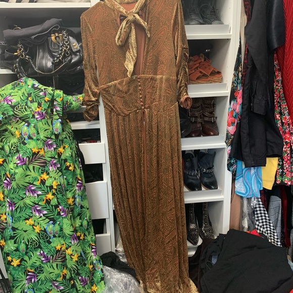 Unique vintage overcoat coat duster gold color velvet dress - Picture 2 of 7